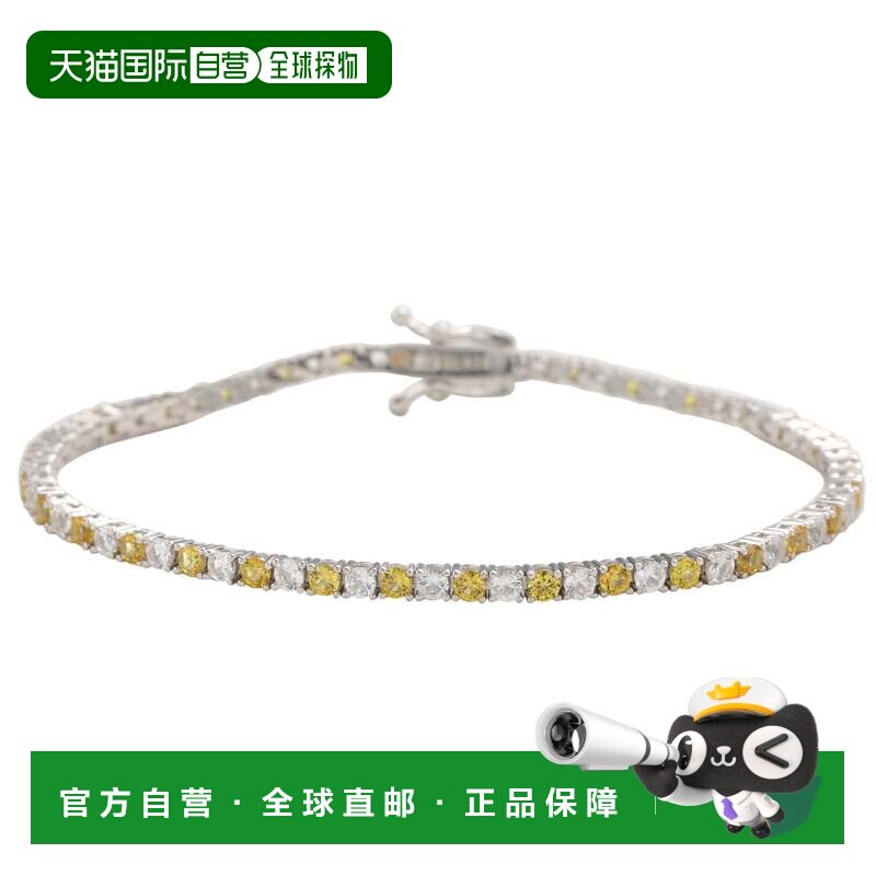 自营Suzy Levian 纯银圆形切割黄色和白色蓝宝石网球手链 - 黄色图片