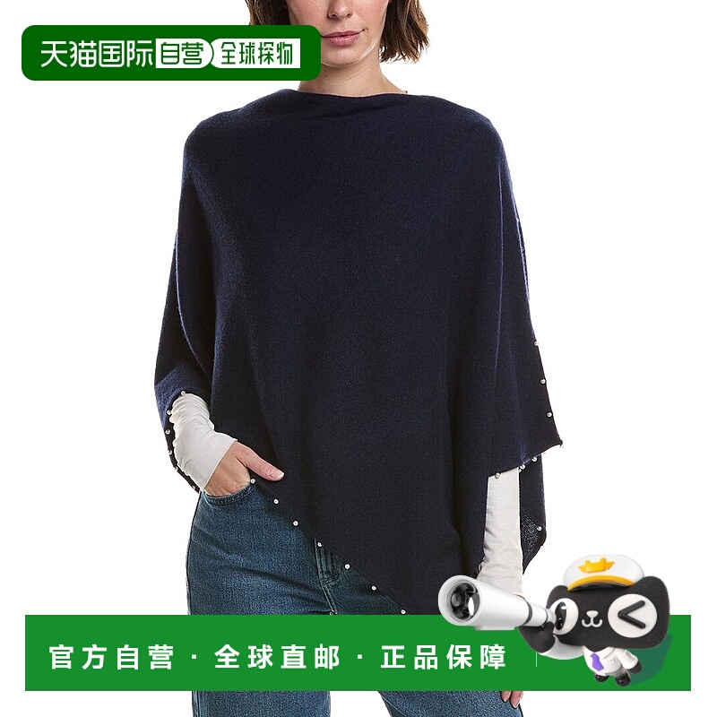 自营sofiacashmere Knit Wool & Cashmere-Blend Poncho - navy