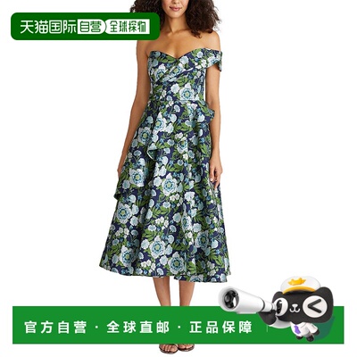 自营 Theia Tatum Peplum A字型迷笛连衣裙-蓝色 美国奥莱直发