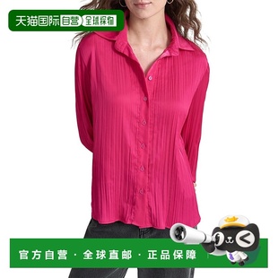 自营DKNY Pleated Satin Blouse - pink 美国奥莱直发