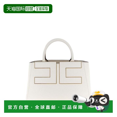 自营elisabetta franchi几何图案金色装饰皮革手提包-白色 美国奥
