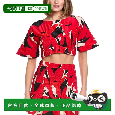 自营AMUR Elle Printed Silk-Blend Crop Top - red 美国奥莱直发