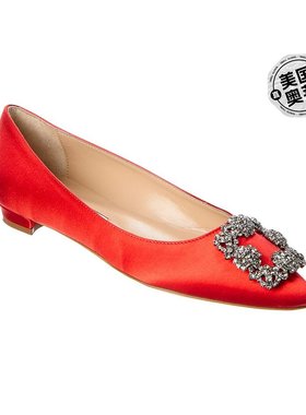 自营Manolo Blahnik 缎面平底鞋 - 红色 美国奥莱直发单鞋