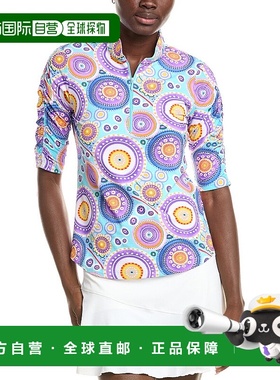 自营IBKUL Ruched Elbow Sleeve Top - blue 美国奥莱直发女装