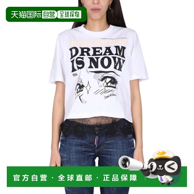 自营dsquared2Cropped T-Shirt With Bold Logo Print - white 美