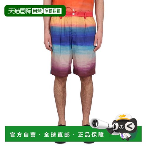 自营marniKnee-Length Cotton Bermuda Shorts With Gradient Des