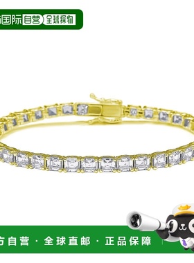 自营 Suzy Levian 金色纯银白色 Assher 切割方晶锆石网球手链 -