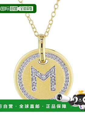 自营 Mimi & Max M 首字母钻石配饰吊坠配镀黄色纯银链条 - 黄色