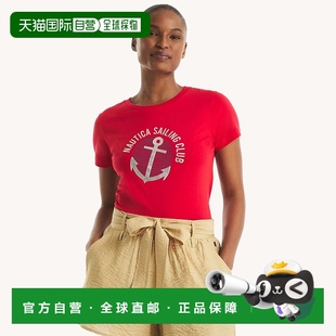 美国奥莱直发 亮红色 自营Nautica女式 帆船俱乐部箔图案T恤
