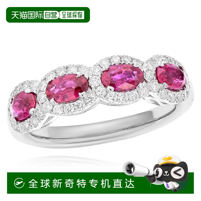 自营diana m.18K白金戒指，钻石 0.39克拉红宝石 1.06克拉，5.