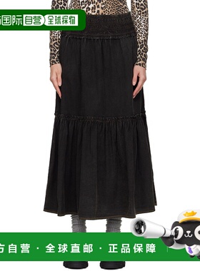 1h可退 香港直邮潮奢 GANNI 甘尼 女士 黑色 Washed Smock 半身裙