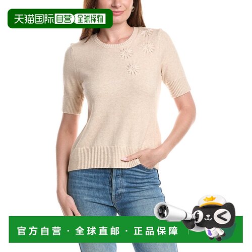 自营T Tahari Floral Applique Sweater - brown 美国奥莱直发