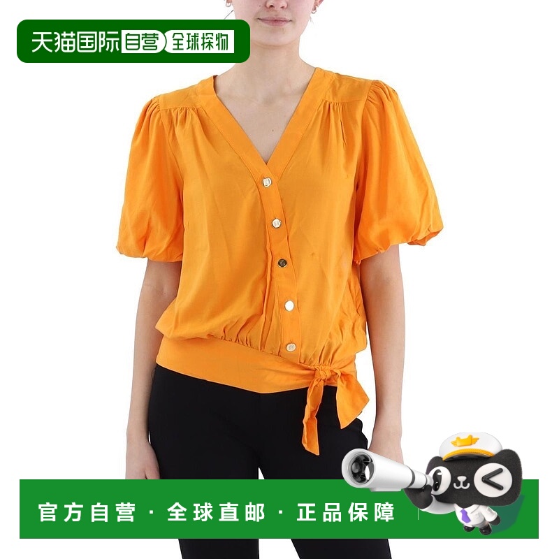 自营 Karl Lagerfeld巴黎女式衬衫上衣橙色交叉泡芙袖FTS1151-橙