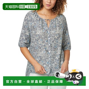 自营 NYDJ Button Down Silk-Blend Peasant Blouse multi 美国奥