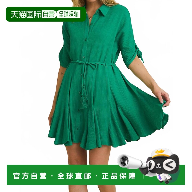 自营gilliKelli Button Mini Dress In Green - green 美国奥莱直