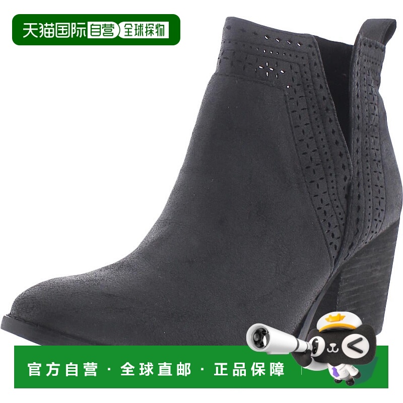 自营not rated footwearShaina女式假LEather堆叠式脚踝靴-黑色