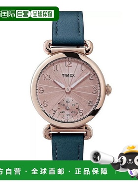 自营 Timex Model 23玫瑰金色皮革女士手表-蓝色 美国奥莱直发