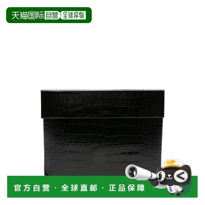 自营tom fordCrocodile-Embossed Black Wallet With Flap Closur