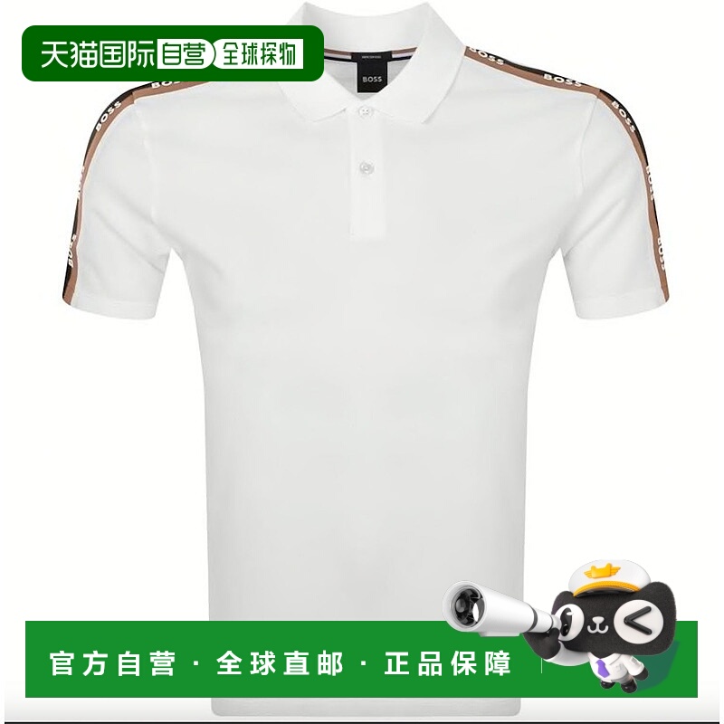 自营Hugo Boss 男式 Parlay 白色珠地布棉质肩部徽标短袖 Polo T
