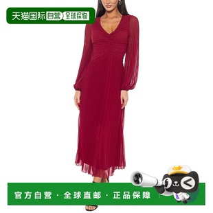 Pleated wine Chiffon Dress 美国奥莱直发 Midi 自营MARINA