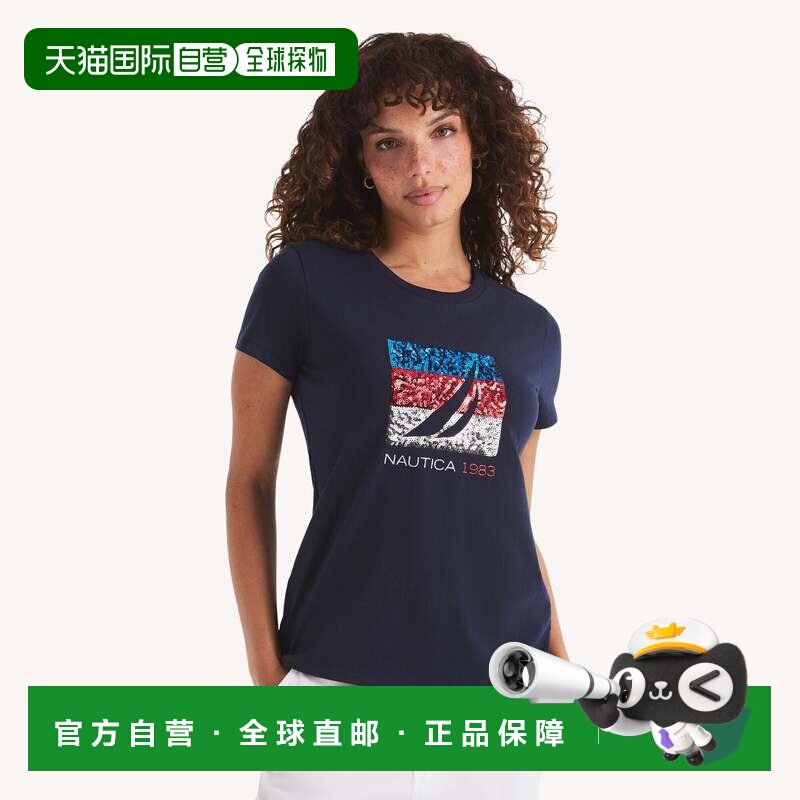 自营Nautica Womens Sequin Americana Sailing Graphic T-Shirt