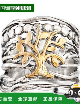 自营 Ross-Simons 纯银和 14 克拉黄金多排生命之树戒指 - 白色