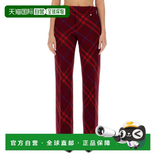 自营burberryPlaid Wool Pants With High Waist And Straight Le