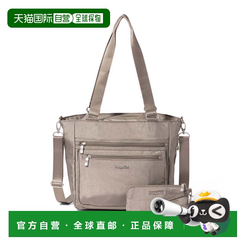 自营baggallini女式现代日常购物手提包，带腕带-纯银光泽 美国奥