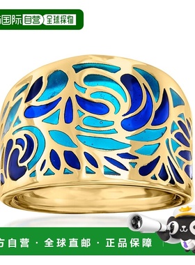 自营Ross-Simons 14 克拉黄金意大利蓝色珐琅戒指 - 黄色 美国奥