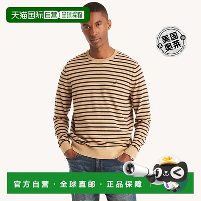 Nautica 男式 Navtech 条纹圆领毛衣 - 沿海驼色混色兄弟 【美国