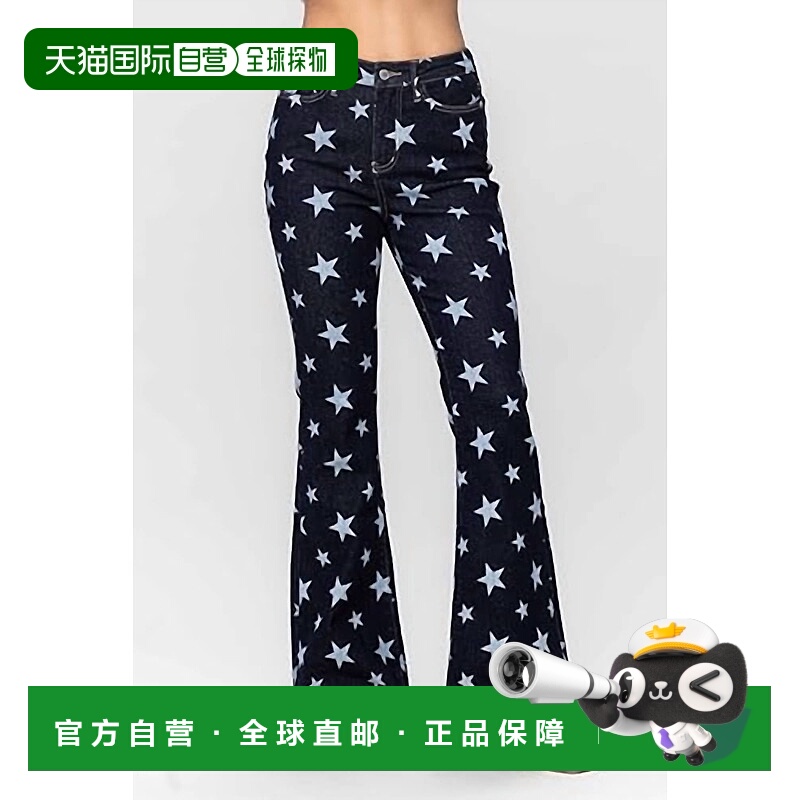 自营judy blue蓝蓝色高腰全明星印花喇叭牛仔裤 美国奥莱直发