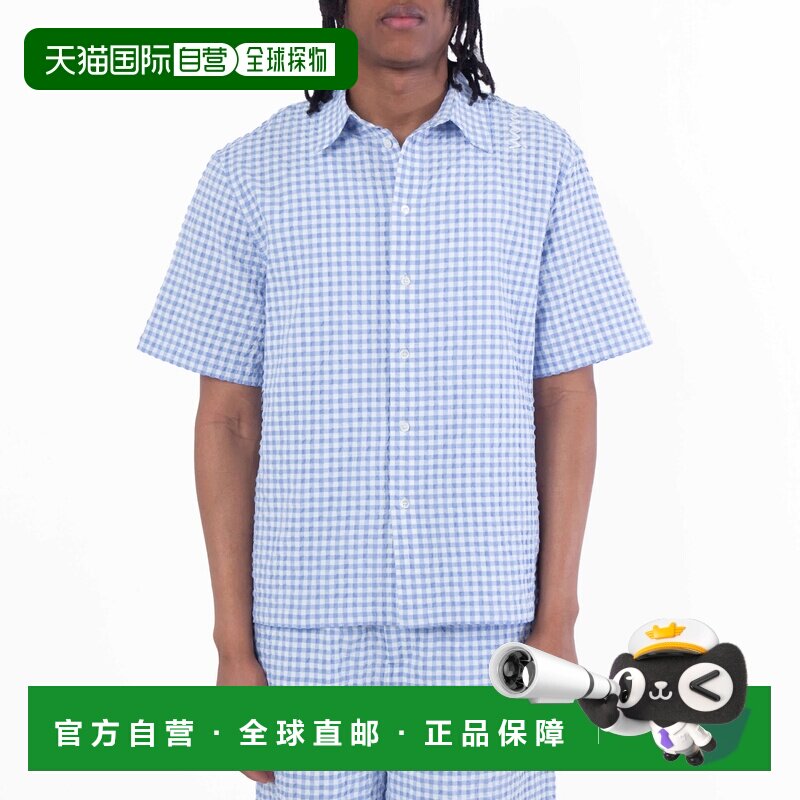 自营Marni Seersucker Short-Sleeved Checked Shirt - light blu