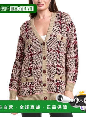 自营L'AGENCE Macie Houndstooth羊毛混纺开衫-黑色 美国奥莱直发