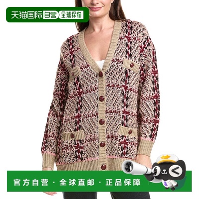 自营L'AGENCE Macie Houndstooth羊毛混纺开衫-黑色 美国奥莱直发