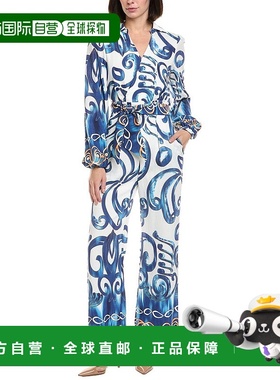 自营Gracia印花V领领连身裤-蓝色 美国奥莱直发连体裤