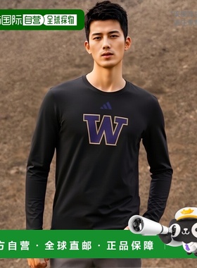 1h可退 【美国直邮】adidas 阿迪达斯 男士黑色华盛顿哈士奇队赛T