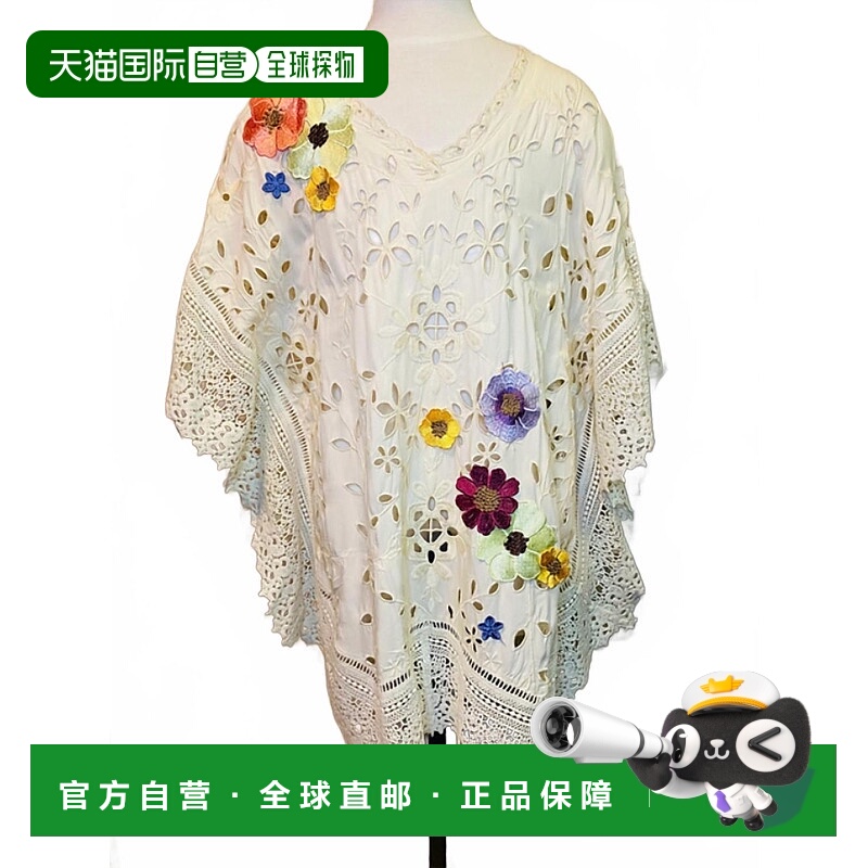 自营paparazziWomen's Embroidered Poncho With Flowers In Crea