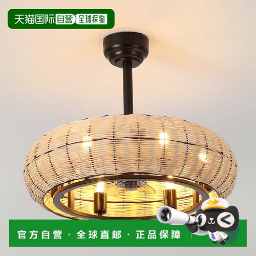 自营jonathan yCassidy 6-Light LED Ceiling Fan, Metal/Rattan,