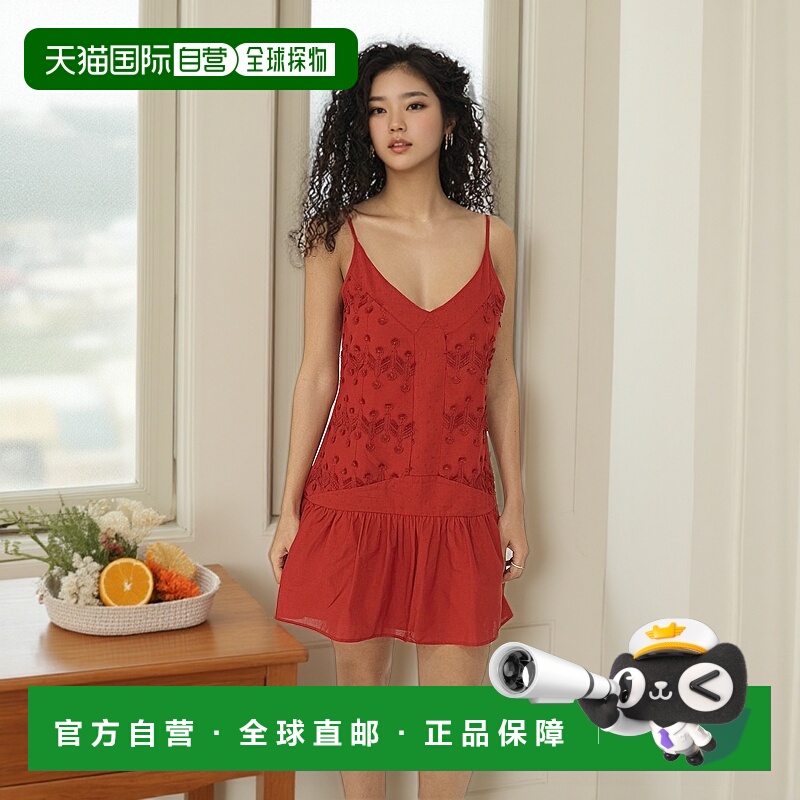 自营 belle & bloom阳光明媚的下午刺绣连衣裙-红色 美国奥莱直发