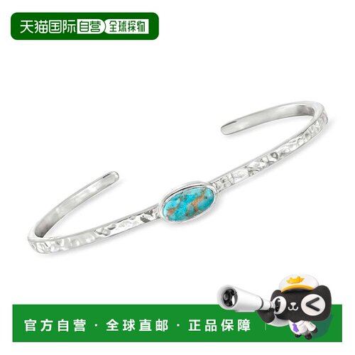 自营Ross-Simons Turquoise Hammered Cuff Bracelet in Sterling