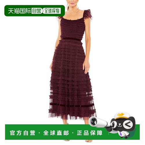 自营Mac Duggal Flutter褶饰中长款连衣裙-紫色 美国奥莱直发