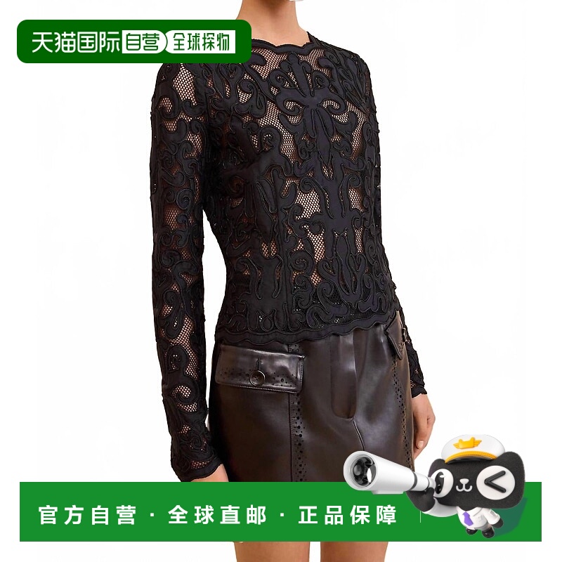 自营ulla johnsonUrsa Applique Long Sleeve Top In Noir - noir