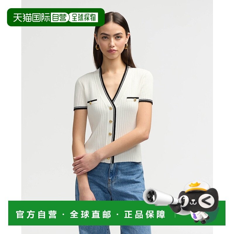 自营 NVLT女式短袖开衫毛衣-棉花糖色/黑色 美国奥莱直发