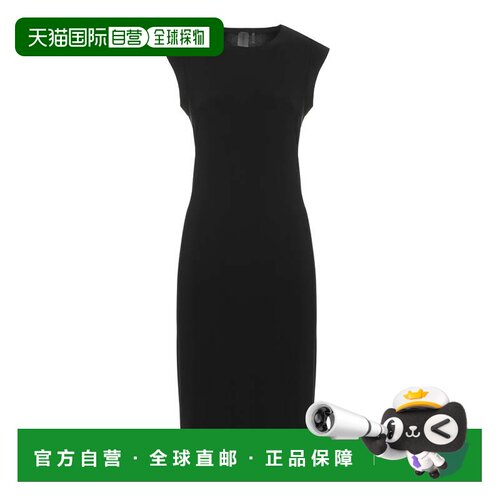 自营norma kamali黑色圆领及膝日裙-黑色 美国奥莱直发