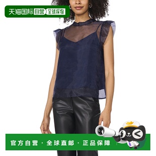 蓝色 背心 美国奥莱直发通勤 Camuto高领褶边袖 自营Vince