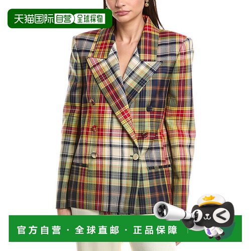 自营Oscar de la Renta Plaid Silk-Lined Wool Jacket - blue 美