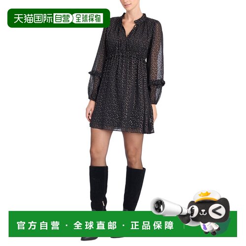 自营Draper James Leah长袖迷你连衣裙-黑色多 美国奥莱直发