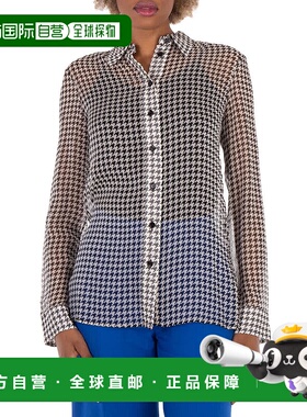 自营 Burberry Houndstooth印花丝绸衬衫-单色ip pttn 美国奥莱直
