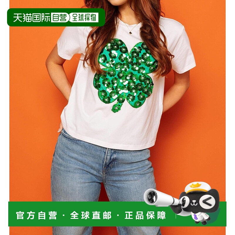 自营 queen of sparkles白亮花三叶草T恤 美国奥莱直发
