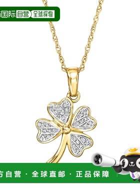自营 Ross-Simons Diamond Clover Pendant Necklace in 14kt Yel